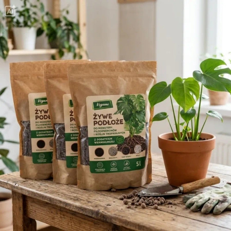 Żywe podłoże do monstery, filodendronów i roślin tropikalnych z dodatkiem Wermihumusu Vegano - 15 l (3 x 5 l)