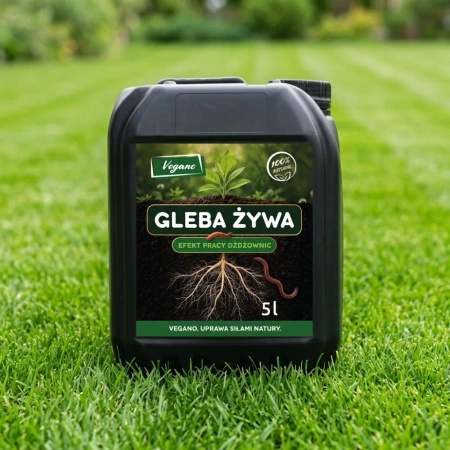 Gleba Żywa (efekt pracy dżdżownic) wermikompost w płynie do warzyw, owoców, trawnika i roślin ozdobnych – 5 l Vegano