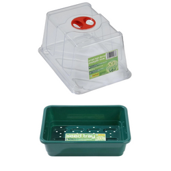 Zestaw: Mała pokrywka do tacy wysiewowej + Mała taca do wysiewu z otworami – zielona - Garland - 23x17 cm