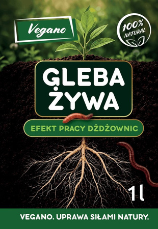 Gleba Żywa (efekt pracy dżdżownic) wermikompost w płynie do warzyw, owoców, trawnika i roślin ozdobnych – 1 l Vegano