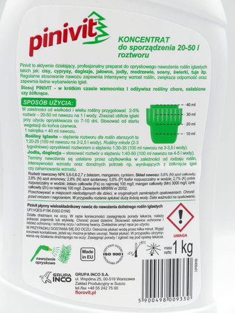 Nawóz dolistny do iglaków w płynie – do tui, jałowców, jodeł, modrzewi, świerków, sosen – 1 l Pinivit