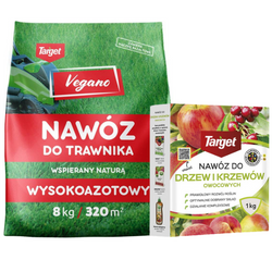 Wysokoazotowy nawóz Vegano 8 kg + nawóz do drzew i krzewów owocowych Target 1 kg (ZESTAW)