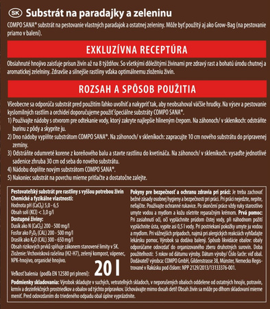 Podłoże do pomidorów i warzyw – ziemia z nawozem NPK – 20 l Compo