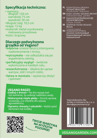 Warzywniak – podwyższona grządka – brąz – Vegano – 150 x 75 x 30 cm