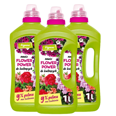 Flower Power nawóz w płynie do roślin kwitnących z potasem – 3 x 1000 ml Vegano