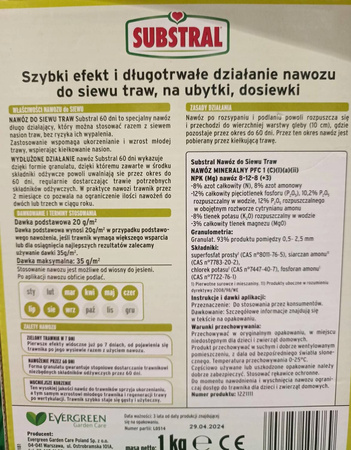 Nawóz do siewu trawy (do zakładania trawnika) – 60 Dni – 1 kg Substral