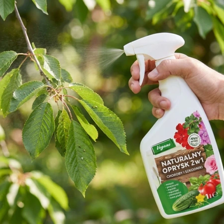 Naturalny oprysk na szkodniki i choroby roślin – środek 2w1 na mszyce, przędziorki, mącznika i szarą pleśń – Vegano 1 l