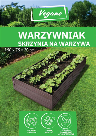 Warzywniak – podwyższona grządka – brąz 150 x 75 x 30 cm Vegano
