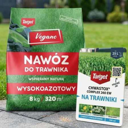 Nawóz wysokoazotowy 8 kg Vegano + Chwastox Complex 100 ml (ZESTAW)