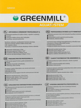 Opryskiwacz Ciśnieniowy z Manometrem – Z Akcesoriami – 5 l Greenmill