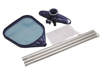 Zestaw do czyszczenia basenu – siatka do nieczystości powierzchniowych, odkurzacz ze szczotką, drążek 249 cm