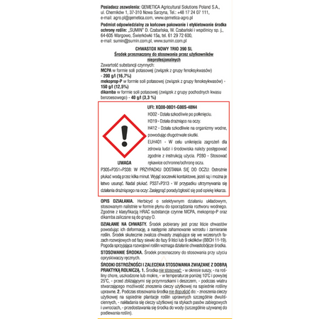 Chwastox Nowy Trio 390 SL zwalcza chwasty – 100 ml Sumin