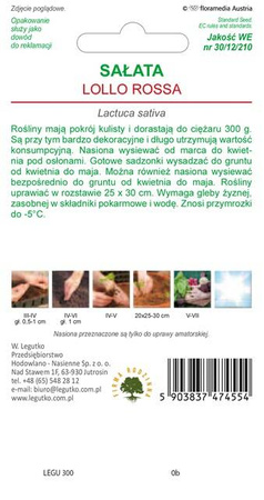 Sałata Lollo Rossa Czerwona – 0,5 g Legutko