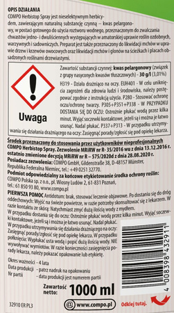 Nawóz 3w1 do trawników z odchwaszczaczem – do trawnika z chwastami – 3 kg Compo