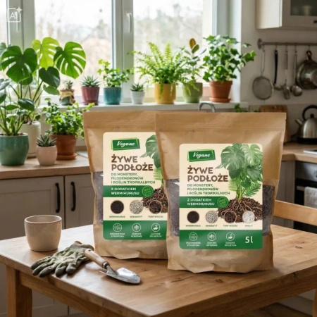 Żywe podłoże do monstery, filodendronów i roślin tropikalnych z dodatkiem Wermihumusu Vegano - 10 l (2 x 5 l)