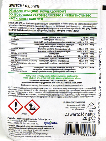 Switch 62,5 WG – Zwalcza Szarą Pleśń i Inne Choroby Roślin – 20 g Target