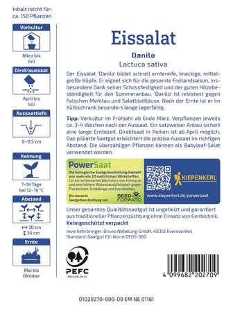 Sałata Lodowa 'Danilo' – Nasiona Otoczkowane – Kiepenkerl