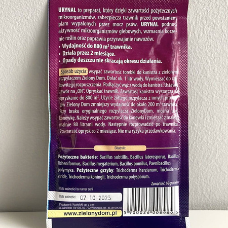 Urynal – Ochrona Trawnika Przed Moczem Psów – Saszetka 16 g Zielony Dom