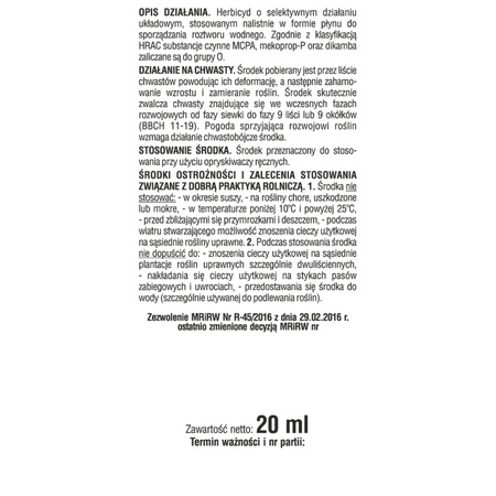 Chwastox Nowy Trio 390 SL zwalcza chwasty – 20 ml Sumin