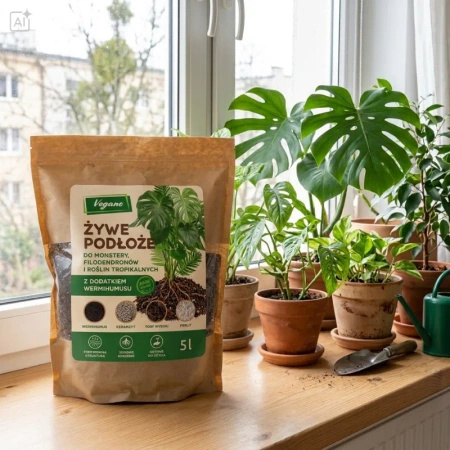 Żywe podłoże do monstery, filodendronów i roślin tropikalnych z dodatkiem Wermihumusu Vegano - 5 l 