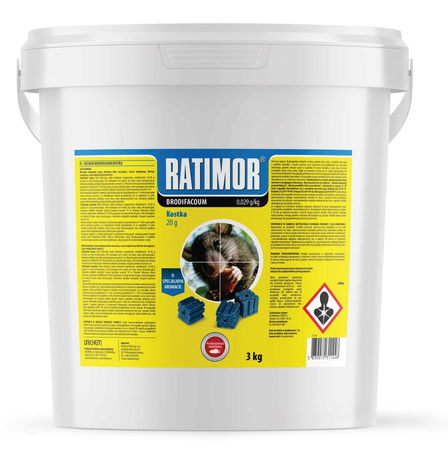 Trutka na myszy i szczury Brodifacoum kostka - 3 kg 29 ppm