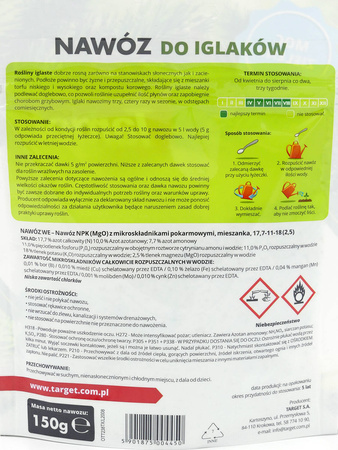 Nawóz do iglaków w proszku (rozpuszczalny) – zapobiega brązowieniu igieł – 150 g Target