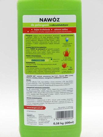 Nawóz do pelargonii w płynie – wzmacnia wybarwienie kwiatów – 1 l Target
