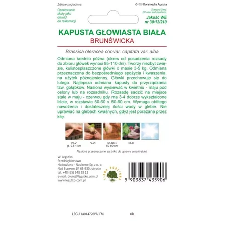 Kapusta Głowiasta Biała Brunświcka – 2 g Legutko