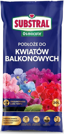 Podłoże Osmocote do kwiatów balkonowych – zawiera torf wysoki i niski, keramzyt, krzemionkę, nawóz – 20 l Substral