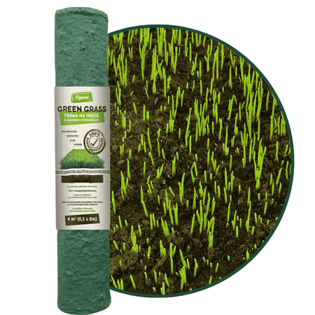 GreenGrass trawa na macie (rolka) z nawozem i hydrożelem 2 x 0,5 x 8 m (8 m²) Vegano
