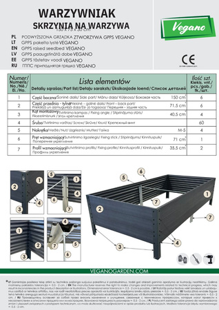 Warzywniak – podwyższana grządka – szary GPPS – Vegano – 150 x 75 x 30 cm