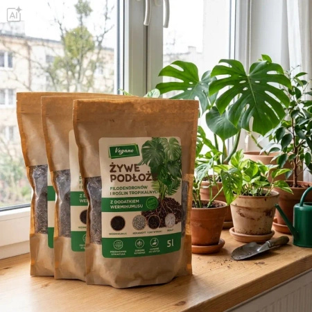 Żywe podłoże do monstery, filodendronów i roślin tropikalnych z dodatkiem Wermihumusu Vegano - 15 l (3 x 5 l)
