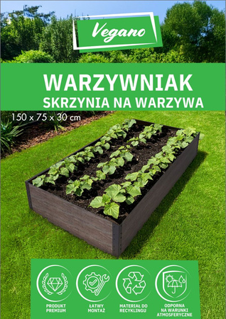 Warzywniak – podwyższona grządka – brąz GPPS – Vegano – 150 x 75 x 30 cm