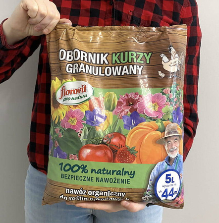 Obornik kurzy granulowany – nawóz do warzyw, owoców, trawników i roślin ozdobnych – 5 l Florovit