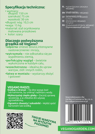 Warzywniak – podwyższona grządka – ocynk – Vegano - 150 x 75 x 30 cm