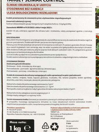 Ślimak Control – Naturalny Granulat Na Ślimaki – 1 kg Target