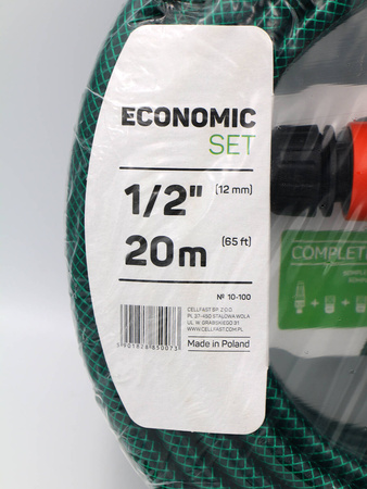 Zestaw ECONOMIC – Wąż 20 m + Zraszacz + Przyłącza – 10-100 Cellfast