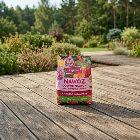 Nawóz do roślin kwitnących w granulkach z mączką bazaltową – do róż, piwonii, hortensji, magnolii i innych – 8 kg Vegano