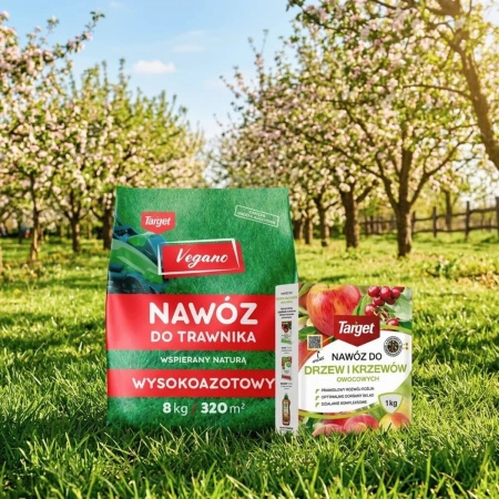 Wysokoazotowy nawóz Vegano 8 kg + nawóz do drzew i krzewów owocowych Target 1 kg (ZESTAW)