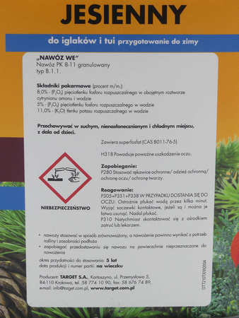 Nawóz jesienny do tui – zapobiega brązowieniu igieł i zwiększa zimotrwałość tui – 4 kg Target