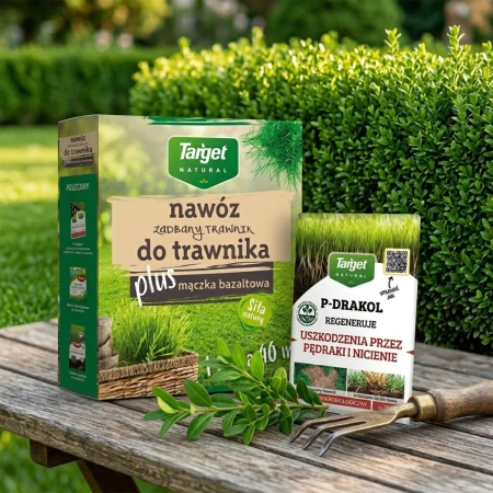 P-drakol regeneruje trawnik – 20 g Target + Nawóz zadbany trawnik z mączką bazaltową – 1 kg Target (ZESTAW)