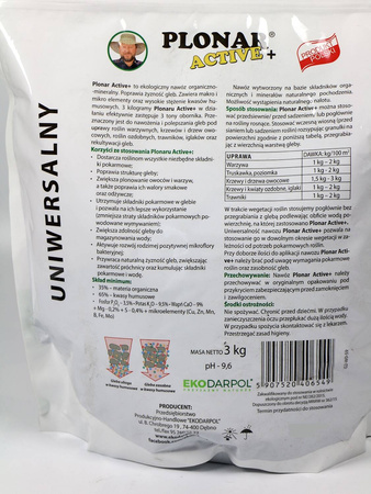Nawóz Granulowany Plonar Active Uniwersalny – Zastępuje Obornik – 3 kg Ekodarpol