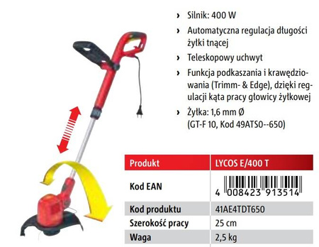 Podkaszarka Elektryczna – YCOS E/400 T Wolf Garten