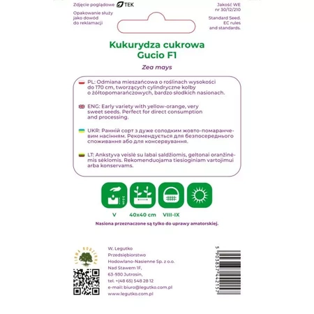 Kukurydza Cukrowa ‘Gucio’ F1 – 10 g Legutko