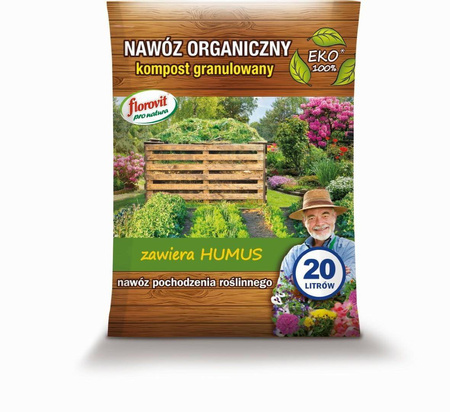 Kompost granulowany do warzyw, owoców, roślin ozdobnych i trawników – Florovit 20 l