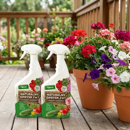 Naturalny oprysk na szkodniki i choroby roślin – środek 2w1 na mszyce, przędziorki, mącznika i szarą pleśń – Vegano 2 x 1 l