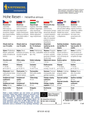 Słonecznik zwyczajny 'Hohe Riesen' - Nasiona - Kiepenkerl