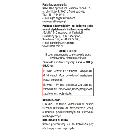 Siarkol 800 SC zwalcza mączniaka – 50 ml Sumin