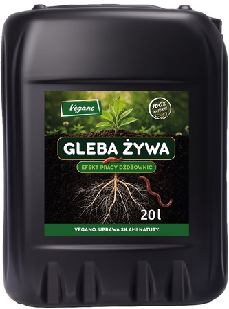 Gleba Żywa (efekt pracy dżdżownic) wermikompost w płynie do warzyw, owoców, trawnika i roślin ozdobnych – 20 l Vegano