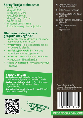 Warzywniak – podwyższona grządka – brąz GPPS 150 x 75 x 30 cm Vegano